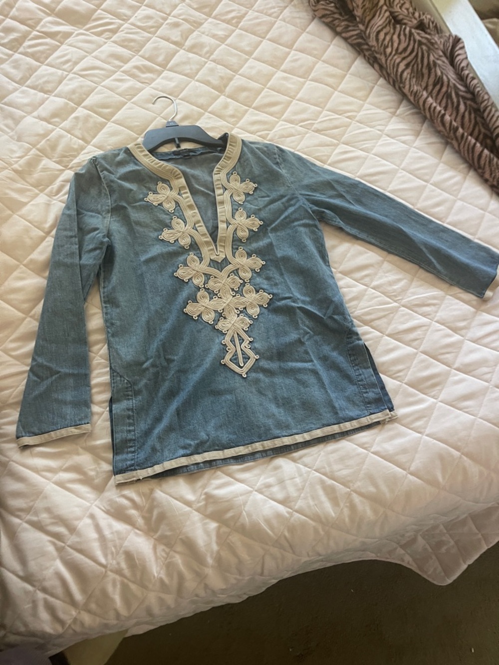 JCREW Vintage Demin Embroidered Tunic Top Size 00